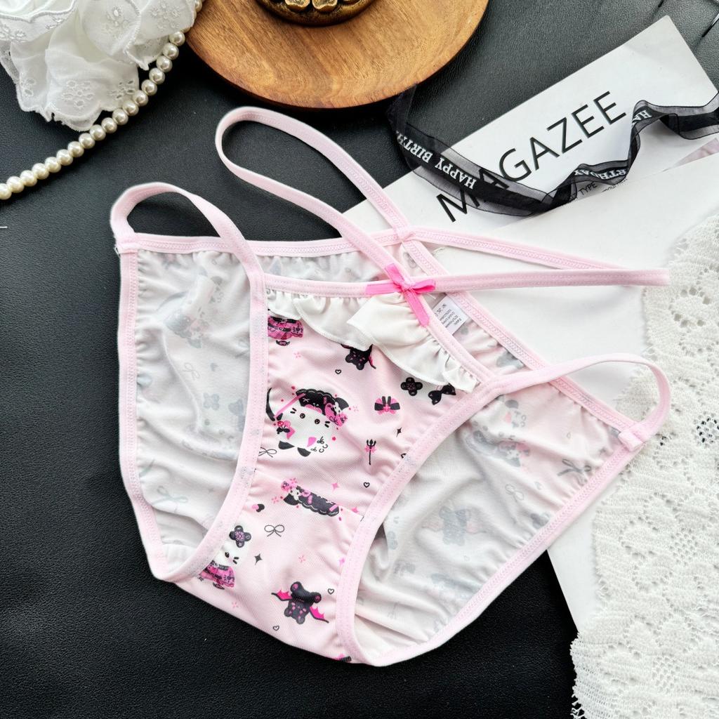 Female Summer Sexy Pure Desire Cartoon Cute Cat Ice Silk Triangle Briefs