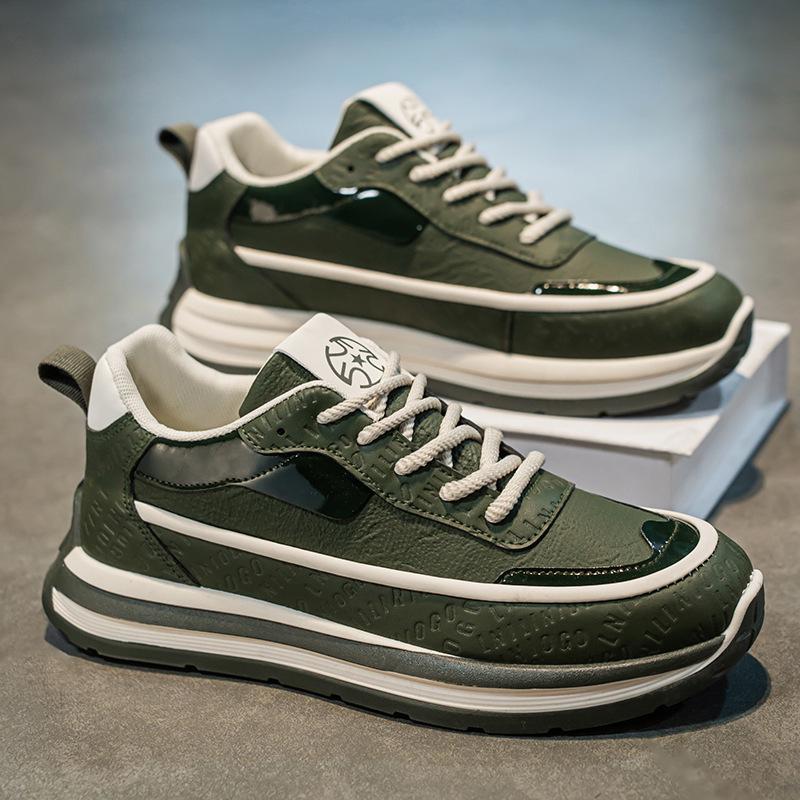 Men's 2025 Spring Breathable Leather Sneakers - Trendy Versatile Thick-Soled Casual Dad Shoes