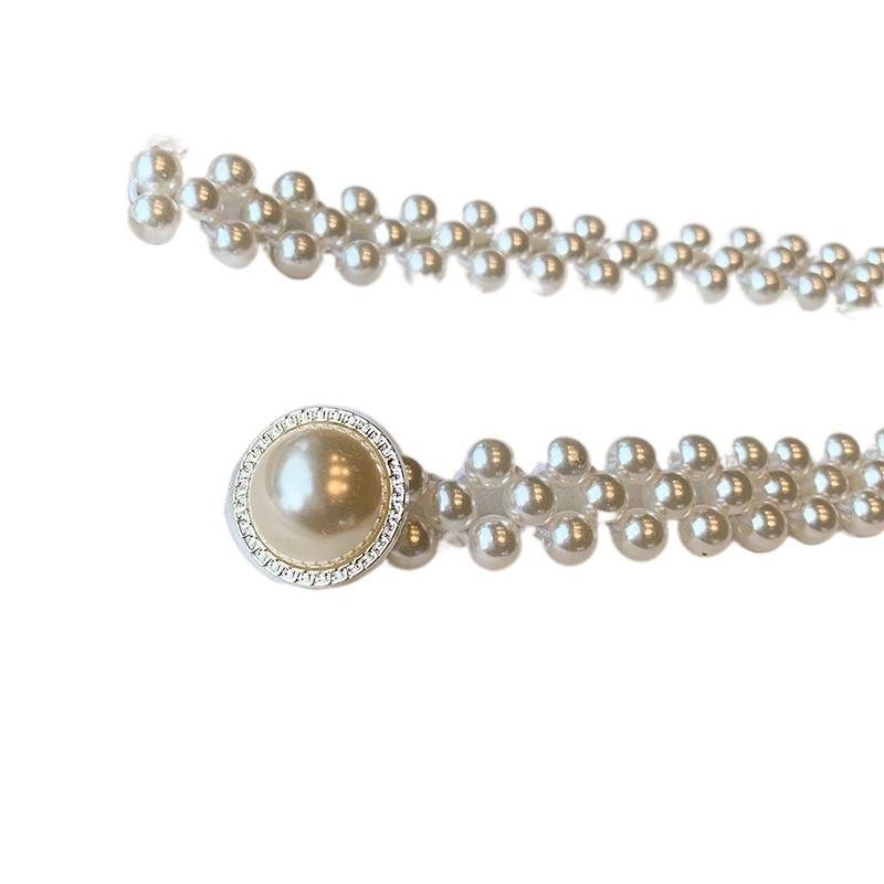 Stylish Beaded Elastic Waist Belt Designed For Women With Large Pearls And Rhinestones
