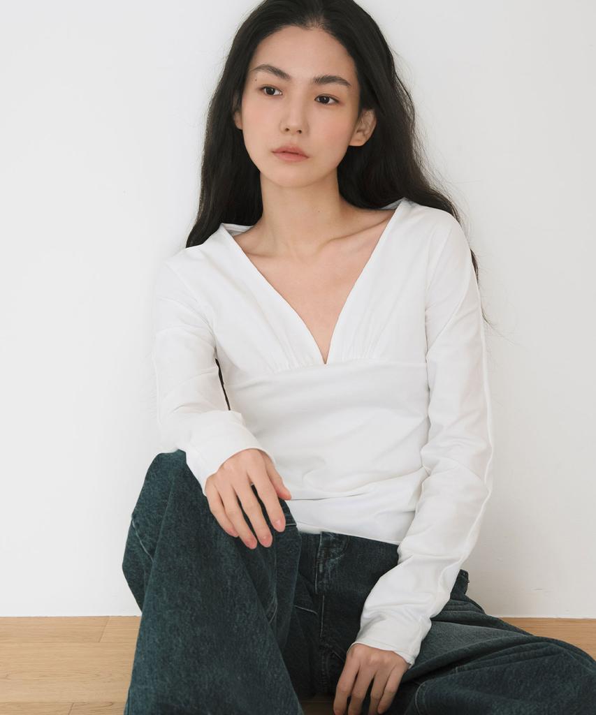 Ieoning Frontback Shirring Curved Top, Ivory