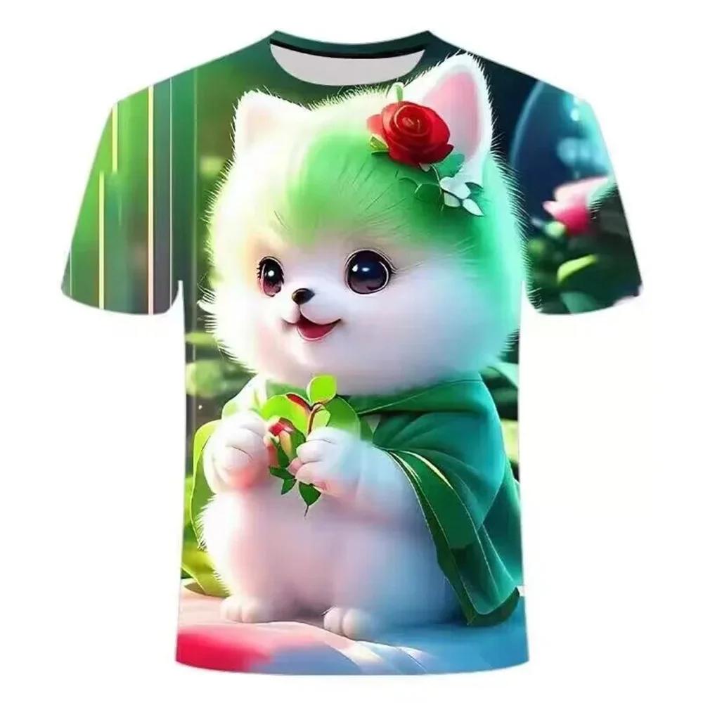 Kids Girls Clothes Print Animal Dog Crew Neck Graphic T Shirts Summer Casual Comforts Outdoor Sporting Style T-Shirt for Girls