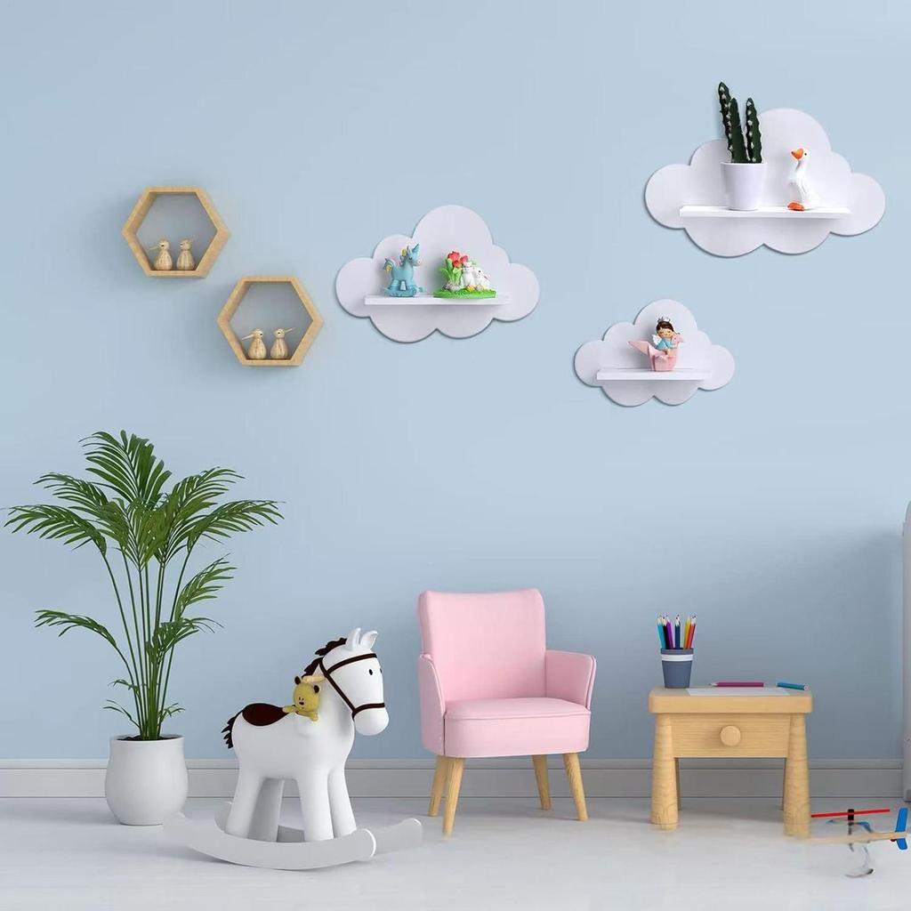 Cute Wall Shelves 3 Pieces Floating Storage Cloud-Shaped Aesthetic Room Decor Shelves For Kid's Room Nursery Kitchen Workplace