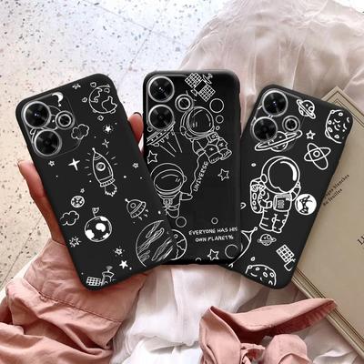 Astronaut Line gemusterte weiche Silikonhülle für Samsung A55 A35 S24 Xiaomi Redmi Note 13 Poco C65 iPhone 15 Kamera stoßfeste Schutzhülle