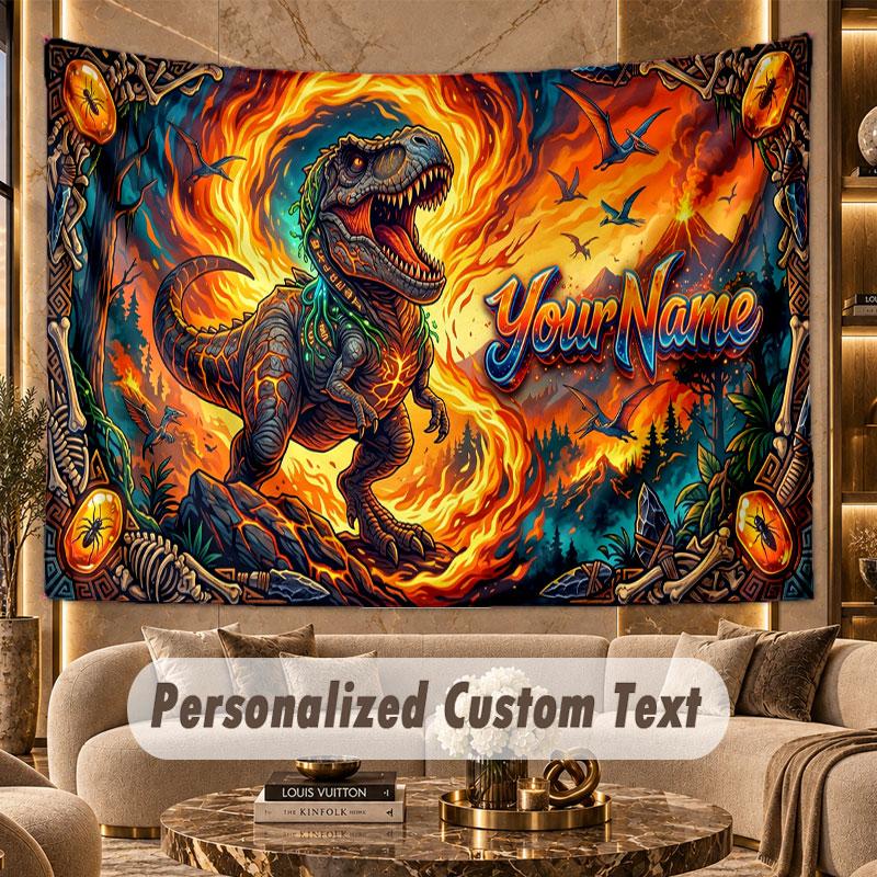 Dinosaur (644) Theme Personalized Tapestry Custom Name Text Wall Hanging Tapestry Home Background Decoration