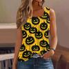 Women Sleeveless Tank Top Square Neck Ruched Halloween Print Casual Summer Blouse Lightweight Comfortable Fit