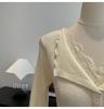French Lace Patchwork V-neck Knit Cardigan for Women - Slim Fit Autumn/Winter Top