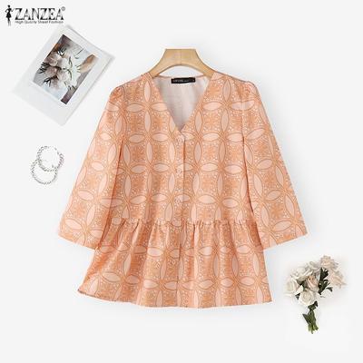 Blusa Feminina Casual Decote V Manga 3/4 Solta Estampada