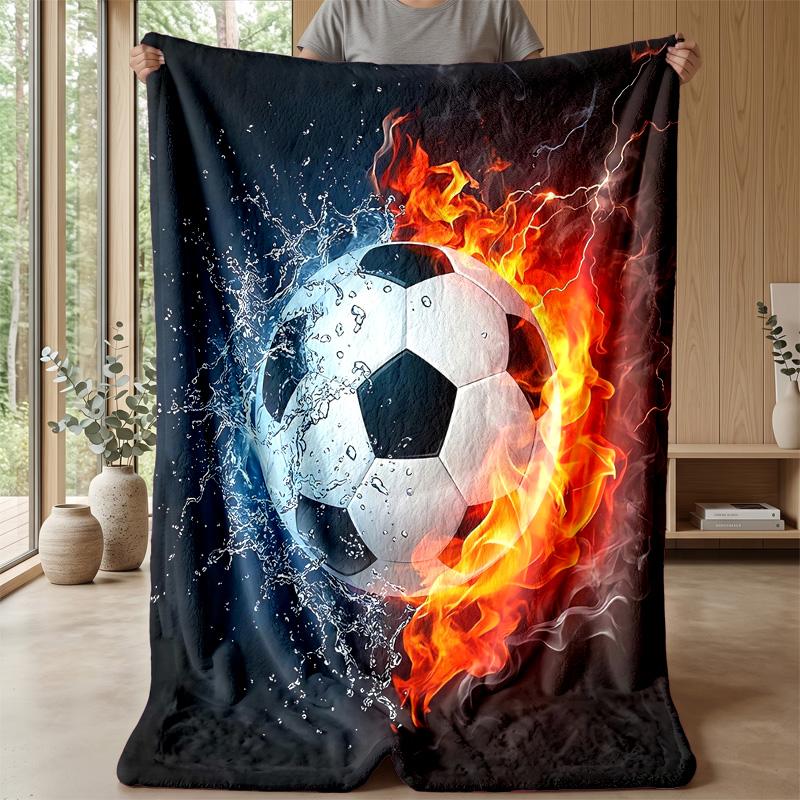 Flaming Soccer Ball Into Goal Theme blanket Lightweight Warm Flannel Blanket Decorative Throw Blanket for Home Decoration