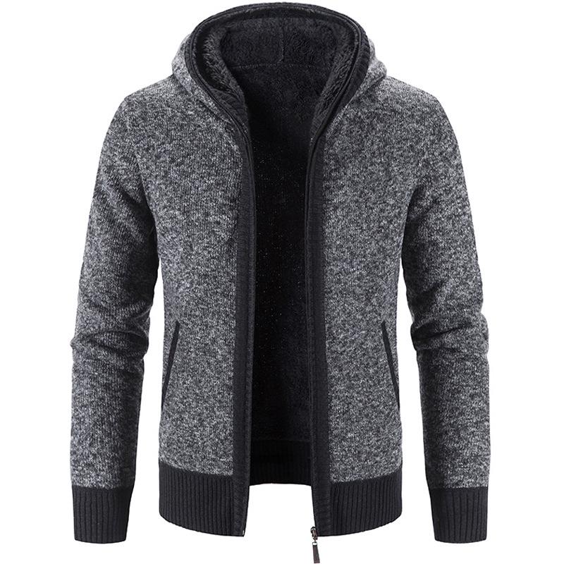 Men's Casual Knit Hooded Cardigan - Autumn/Winter Korean Style, Solid Color, Loose Fit Trendy Outerwear