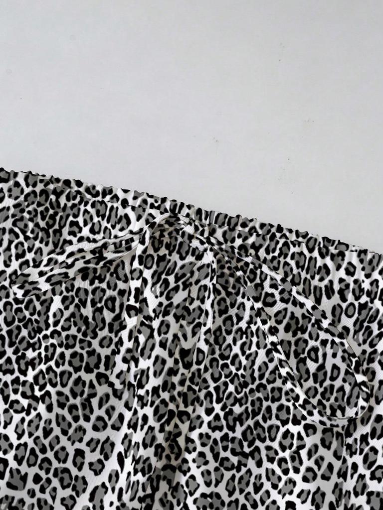 Women's Plus Size High Waist Leopard Print Wide Leg Pants - Summer Casual European American Style