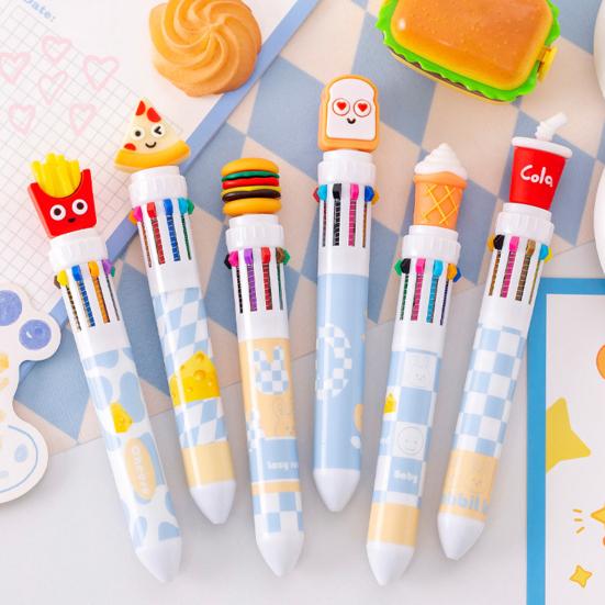 Fast Food Themed 10-Color Ballpoint Pen French Fries Burger Topper Designs Multi-Color Writing Tool for Journaling And Notes