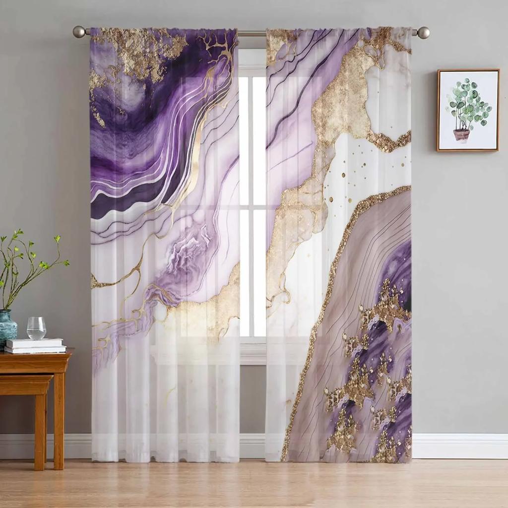 Abstract Marble Chiffon Sheer Curtains for Living Room Bedroom Home Decoration Window Voiles Tulle Drapes Curtain
