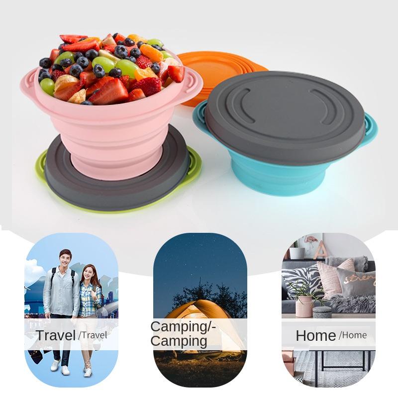 Outdoor Use Travel Silicone Foldable Bowl Travel Portable Retractable Instant Noodle Bowl Childrens Outdoor Use Picnic Lunch Box with Lid