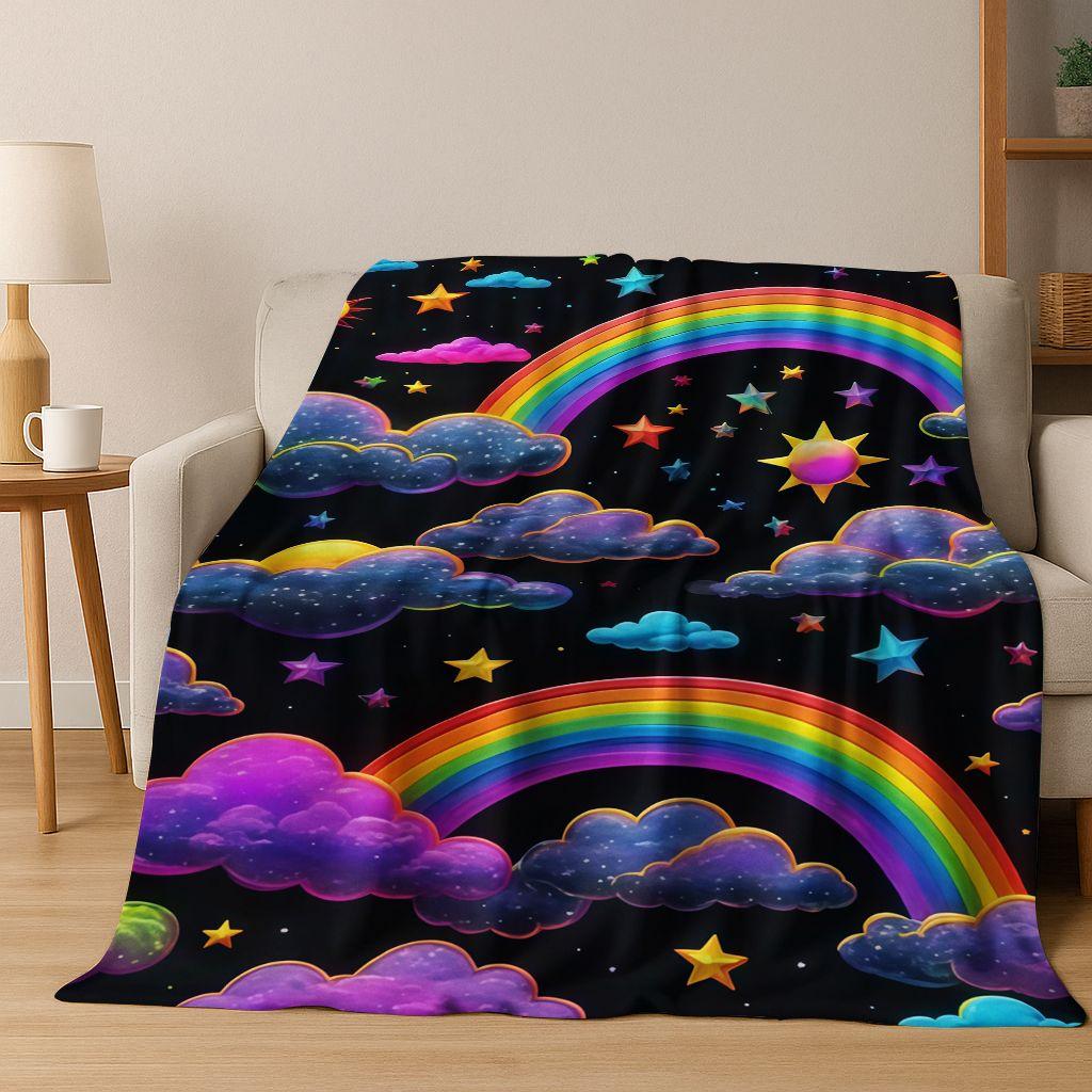 Colorful Rainbow Clouds Dream Sky Cartoon Flannel Blanket,Cozy Soft Throw Blanket for Home Bedroom Bed Sofa Picnic Cover Kids