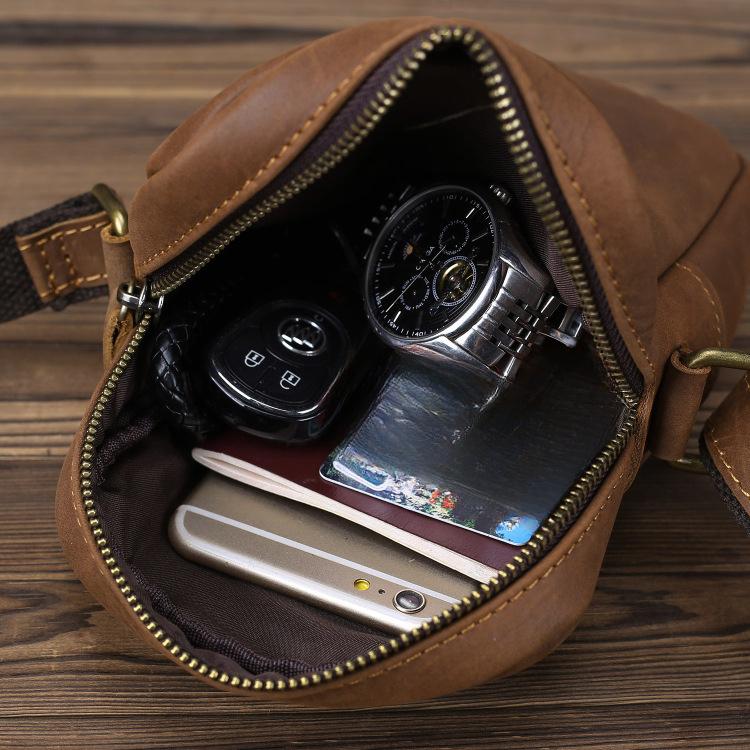 New Men's Shoulder Bag Leather Men's Bag Messenger Small Backpack Mini First Layer Cowhide Tide Brand Small Bag Men's Soft Bag