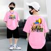 T-shirt stampata per bambini, top nero alla moda a maniche corte per ragazzi, stile coreano