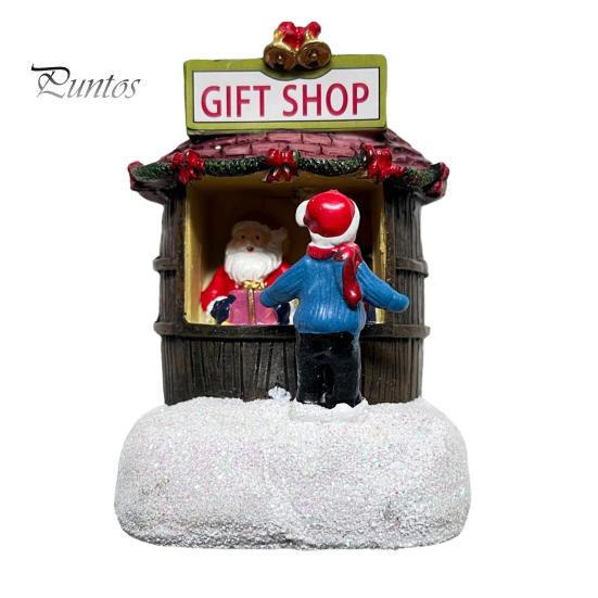 

Рождественские украшения для дома в зимней деревне, мини-светящийся рождественский магазин с настольной фигуркой Санты из смолы, праздничный домашний декор C