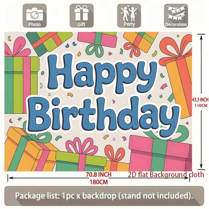 2D Colorful Gift Box Happy Birthday Backdrop Kids Birthday Party Photography Background Banner