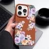 Flower Print Soft Phone Case For iPhone 16 15 14 Pro Max 16 Plus 12 13 Pro 11 Luxury Leather Texture TPU Shockproof Cover Fundas