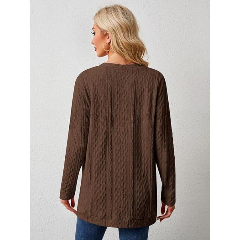 YYFS Women's Fashion Casual Fall Winter Solid Color Print Long Sleeve Sweaters