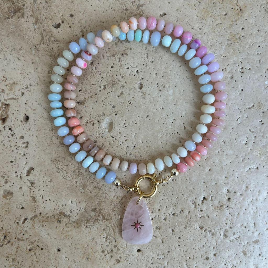 Natural Stone Pendant Colored Beaded Necklace Summer Beach Dopamine Necklace