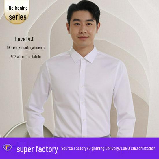 Men's Non-Iron Long-Sleeve Striped Cotton Shirt - Professional and Casual in White