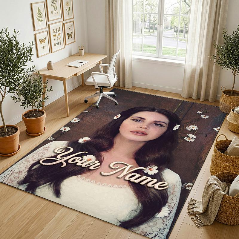Personalized Crystal Velvet Carpet,Lana Del Rey Custom Printed Name, Plush Area Rug For Home Indoor Decor