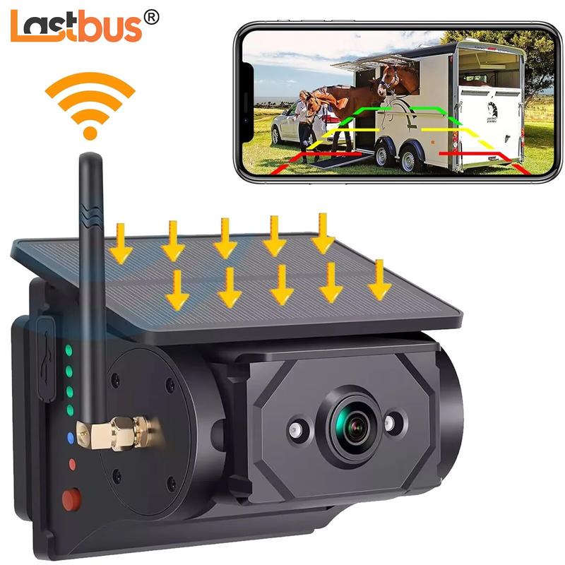 Lastbus WIFI Solar Panel Backup Camera FHD With Rechargeable Battery Powered 9600mAH Hitch Magnetic Base APP Rear View Camera