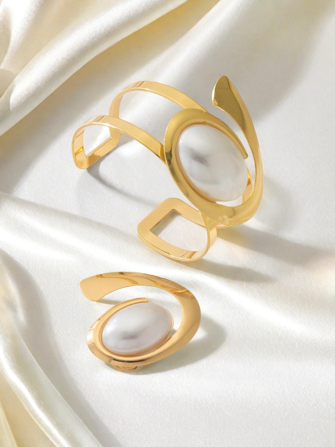 Преувеличенный спиральный браслет и кольцо с жемчугом - Стильный и уникальный дизайн украшений