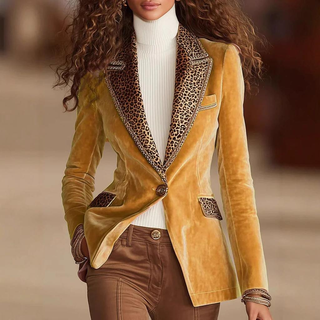 Women'S Long-Sleeved Solid Color Spliced Lace Gold Velvet Jacket