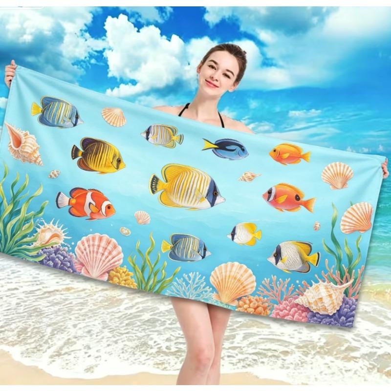 Colorful Clownfish Seashell Coral Print Beach Towel Soft Absorbent Pool Blanket Ocean Style Summer Seaside Travel Swim Towel