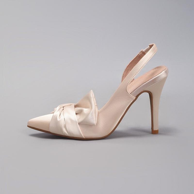 Fashion Brand Luxury Satin 2025 High Heeled Dress Shoes for Ladies Elegant Bowknot Pointed Toe Shallow Wedding Party Prom Women Pumps