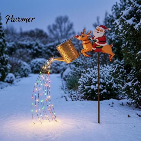 Solar Santa Watering Can Lights Light, Christmas Garden Stake Outdoor Decorative LED Pathway Light for Festive Front Yard Lawn Patio Decor Energy