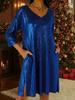 New Loose V-Neck Nine-Fifth Sleeve Pleated Skirt Dress