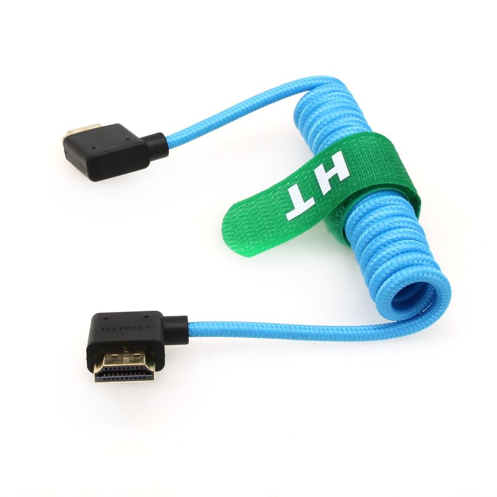 HangTon 4K 60p 8K 30p HDMI auf HDMI Spiralkabel mit rechtem und linkem Winkel Geflecht für Atomos Ninja Blackmagic Feelworld ZCAM Links nach Rechts Geflochten 2.1