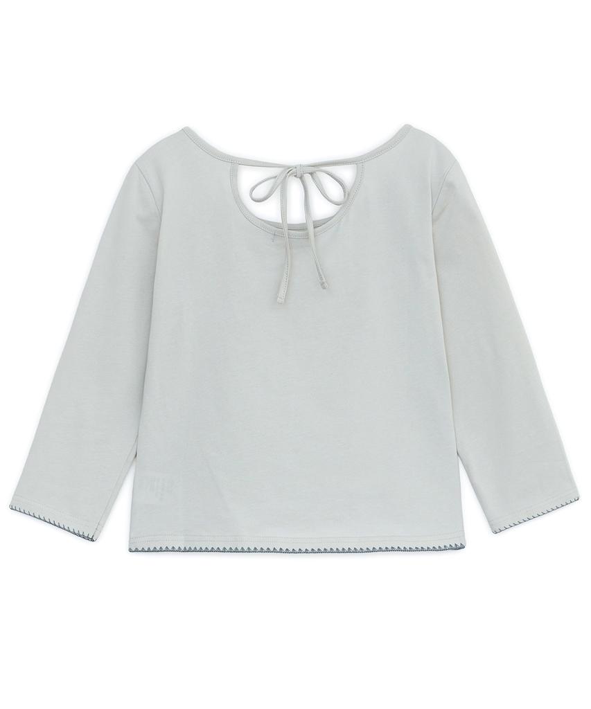 HUG YOUR SKIN Back Ribbon Capri Sleeve Tee (Grayish Blue)