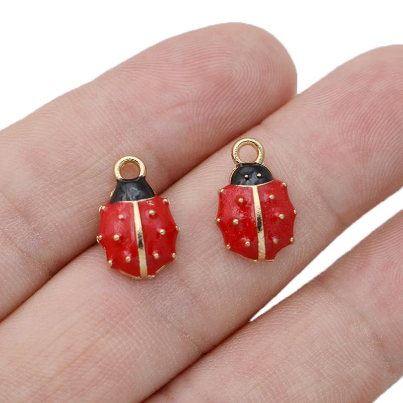 10Pcs Gold Plated Red Enamel Ladybug Charm Pendant For Jewelry Making Bracelet Necklace Diy Accessories Craft Findings 16X10Mm