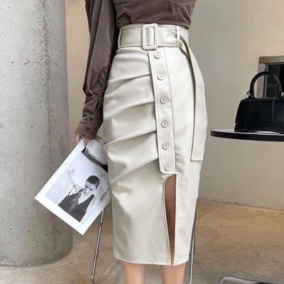 Sexy and Chic Leather Skirt for Women with High Waist Side Split Skirts
