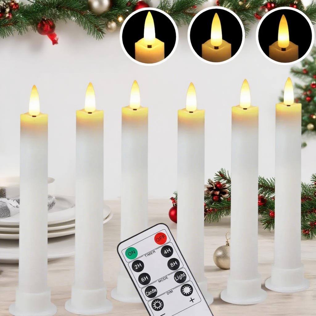 17cm Flameless Flameless Taper Candles with Remote Timer Flickering Electric Candlesticks Long-Lasting 3D-Wick LED Window Candle