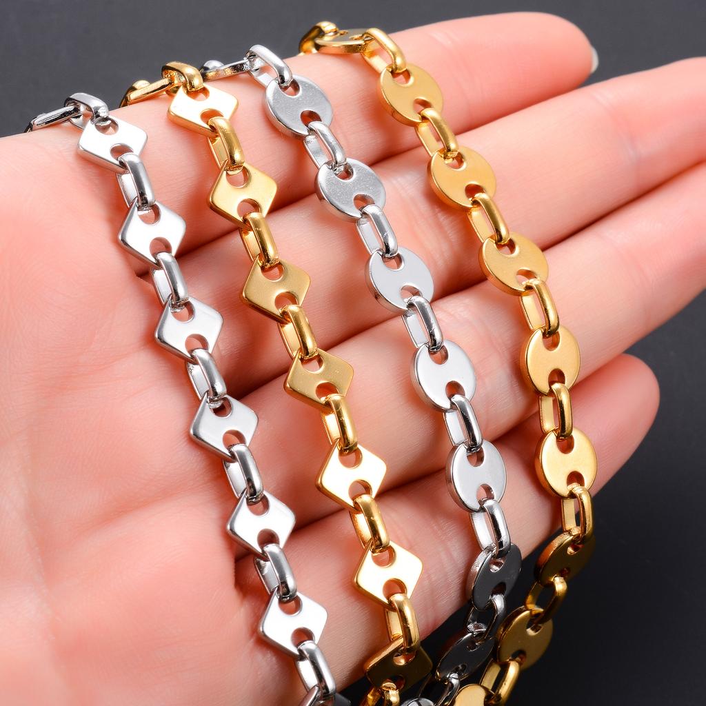 8mm Geometric Stainless Steel Round Square Link Chain Necklace for Women Men Handmade Gold Plated Choker Metal Jewelry