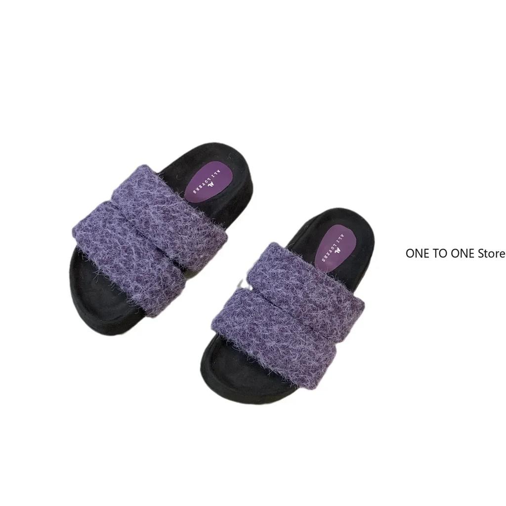 Fashion Fur Platform Women Flats Slippers Winter Designer New Casual Shoes Women 2025 Trend Home Cotton Slippers Cozy Soft Mujer Zapatos
