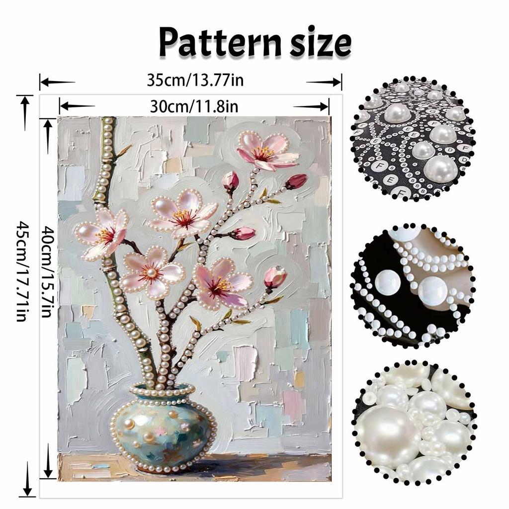 DIY Pearl Painting Canvas Floral Design Shiny 3D Bead Art Kit Creative Leisure Craft for Living Room Wall Decor