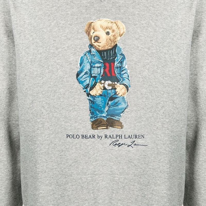 Polo Ralph Lauren FW22 Teddy Bear Letter Print Crewneck Sweatshirt Men Sweatshirt Gray 710853308-001