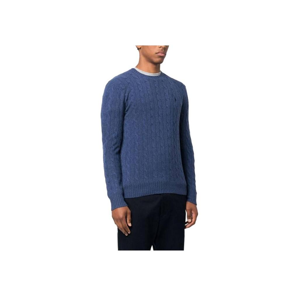 Polo Ralph Lauren FW23 Solid Logo Embroidered Cable Knit Sweater Men sweater Navy-Blue 710876762-017
