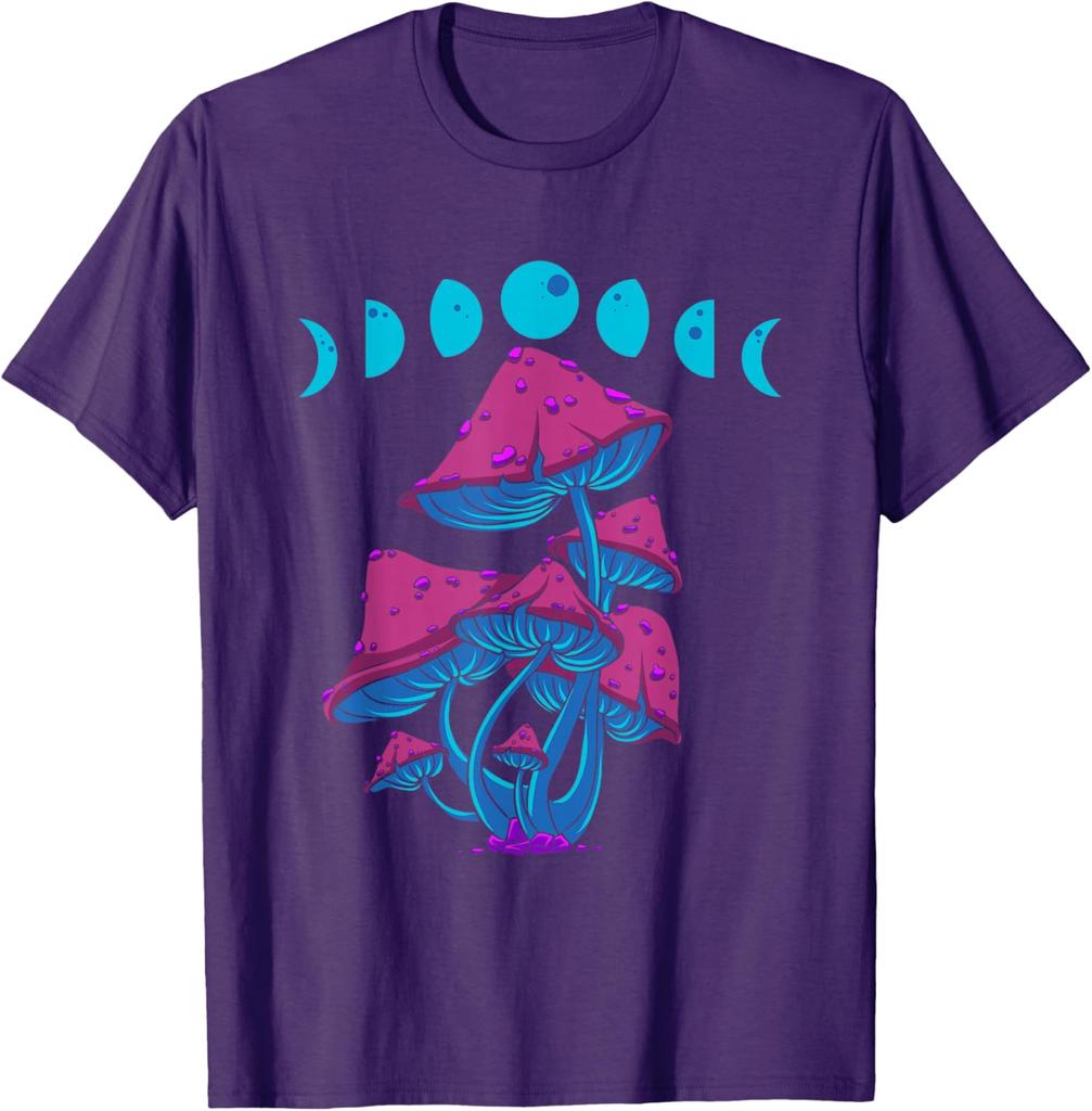 Mushroom Moon Phases Graphic Tee Retro Cottagecore Aesthetic Psychedelic Shroom T-Shirt
