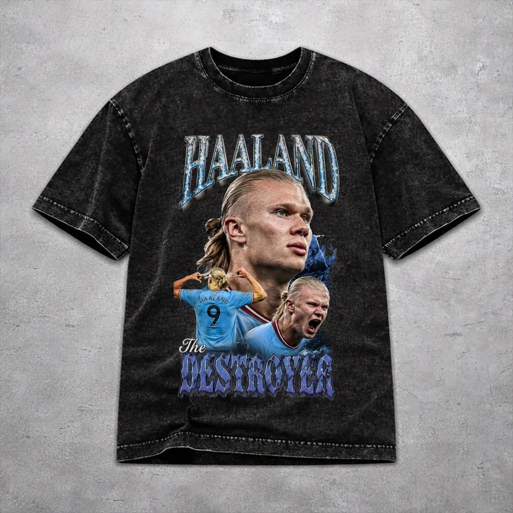 Retro Men Women Haaland Norway Football Tee Shirt Oversize Washed T Shirts Tops
