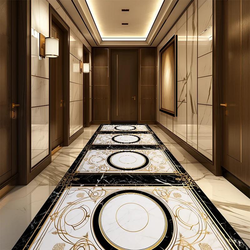 Marmor Luxus Langer Flurteppich Nordischer Stil Villa Flur Teppich Rutschfest Waschbar Lobby Gangläufer Anpassbare Läufermatte