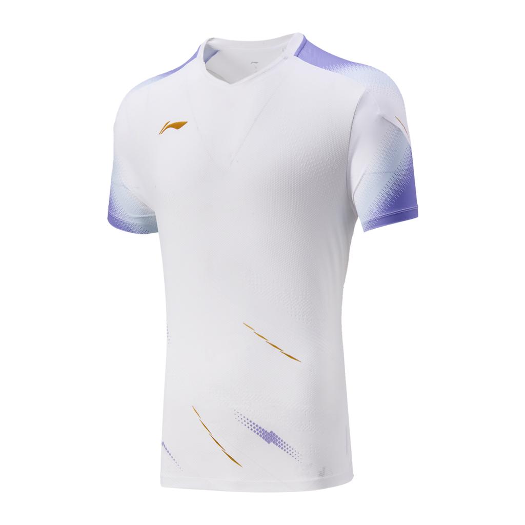 Li-Ning Comfortable Simple Versatile V-Neck Pullover Short Sleeve Badminton Shirt Unisex tops Standard-White AAYV163-2