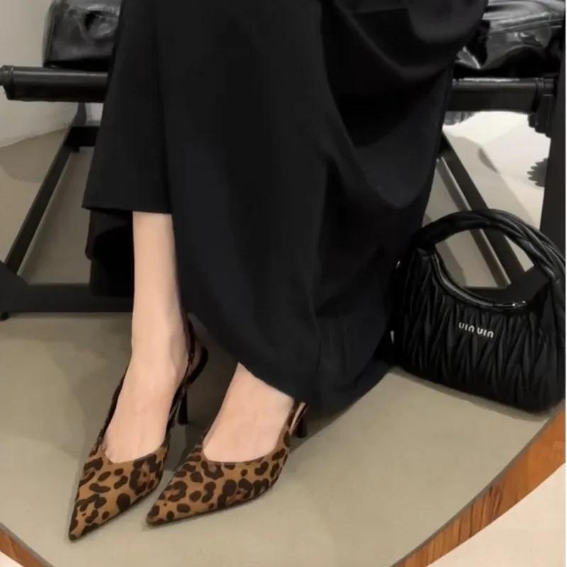 

Fashion 2025 Summer Ladies Shoes Slip-on Women s High Heels Sexy Leopard Print Office Career New Dress Party Pumps Pointed Toe Sandals 35
