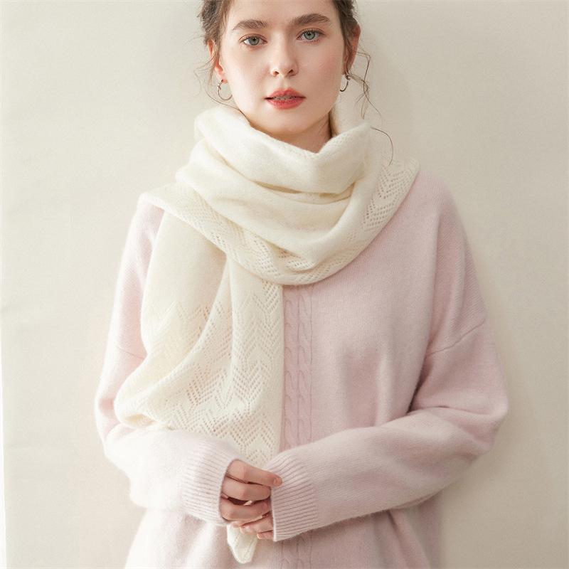Women's 100% Pure Cashmere Hollow Knitted Scarf - Warm & Fashionable for Autumn/Winter